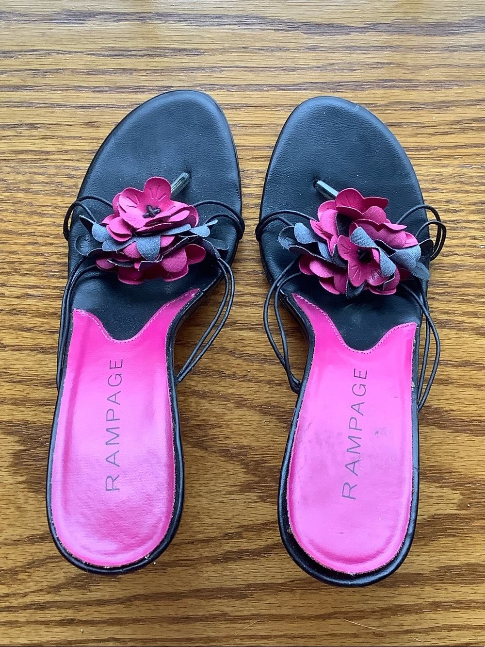 Rampage Black Slide Sandals with Pink Floral Detail